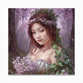 Asian Girl In The Forest Canvas Print