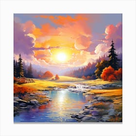 Sunset By The River Canvas Print