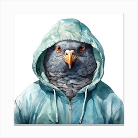 Watercolour Cartoon Pigeon In A Hoodie Canvas Print