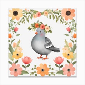 Floral Baby Pigeon Nursery Illustration (18) Canvas Print