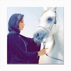Beautiful Arab Woman With A White Horse Canvas Print