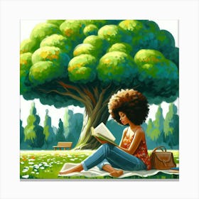 Afro Girl Reading A Book Canvas Print