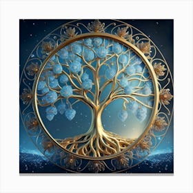 Blooming Skybluebluegold Tree Of Life In Silve Canvas Print