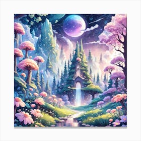 A Fantasy Forest With Twinkling Stars In Pastel Tone Square Composition 299 Canvas Print
