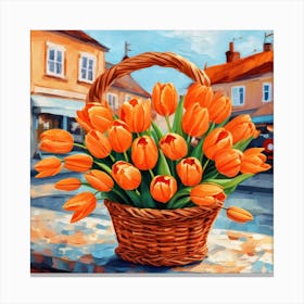 Orange Tulips In A Basket Canvas Print