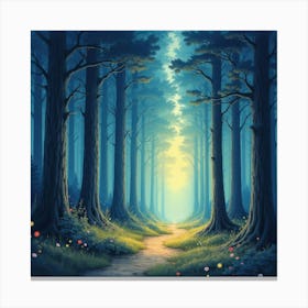 Mystical Forest With Magical Illumination, Watercolor 1 Canvas Print