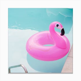Pink Flamingo Inflatable Pool Floatie At Palm Springs Hotel Square Canvas Print