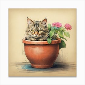 Cat In A Pot 6 Canvas Print