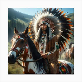 Historical Harmony: Native American Figures in Traditional Dress and Majestic Horses Canvas Print
