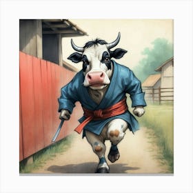 Cow In Samurai Costume Canvas Print