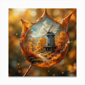 Vibrant, hyper-detailed close-up of a singular autumn leaf, its translucent surface revealing an intricate, miniature landscape of autumnal wonder Canvas Print