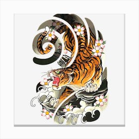 Vintage Japanese Tiger Traditional Asian Cherry Blossom Art Canvas Print