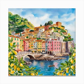 Amalfi View With Lemons Travel Painting Italy (6) 1 Canvas Print