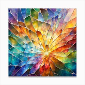 Watercolor Painting Of A Old Glas Art In A Spreading Flower Formation With Backlight Glow Canvas Print