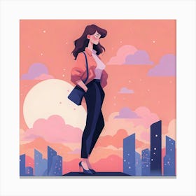 Girl Standing On Top Of Building Canvas Print