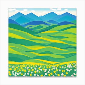 Landscape With Mountains And Flowers Canvas Print