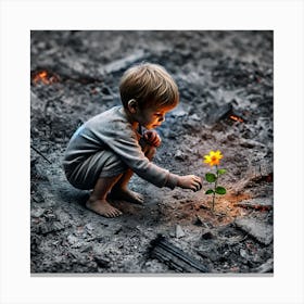 Child With A Flower Canvas Print