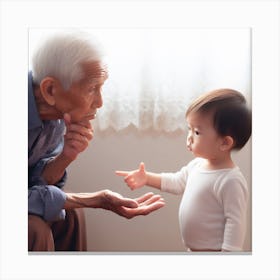 Old Man Talking To Child Canvas Print
