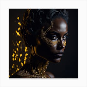 Portrait Of A Black Woman With Gold Makeup Canvas Print