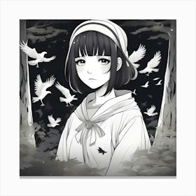 Anime Girl With Birds Canvas Print