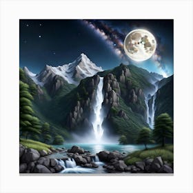 Full Moon Over Waterfall Canvas Print