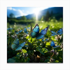 Blue Butterflies In The Meadow Canvas Print