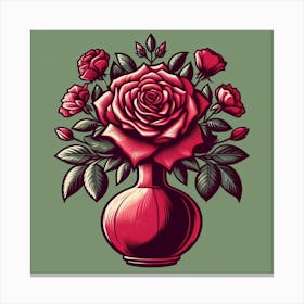 Red Roses In A Vase Canvas Print