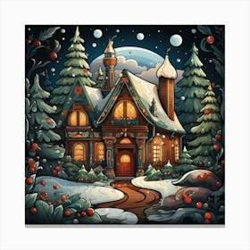 Christmas House In The Forest - Abstract Christmas 1 Canvas Print