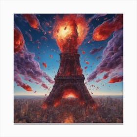 Eiffel Tower In Flames Canvas Print