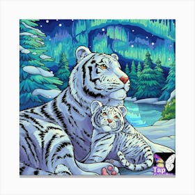 White Tiger And Cub 1 Canvas Print