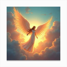 Angel Glowing Amidst A Colorful Watercolor Sky, Serene And Radiant 1 Canvas Print