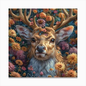 Deer In Flowers Canvas Print
