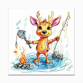 Deer Fishing In The Water Canvas Print