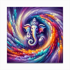 "Spiritual Spectrum: Lord Ganesha in Cosmic Vortex" - This transcendent artwork captures Lord Ganesha amidst a whirlwind of cosmic energy. A spiritual symphony of colors wraps around the deity in a vibrant vortex, symbolizing his role as the remover of obstacles and lord of new beginnings. The rich palette swirls with deep purples, blues, and fiery oranges, each hue melting into the next, representing the continuous flow of life’s cycles. This piece is a stunning fusion of tradition and modernity, ideal for bringing a touch of divine inspiration and artistic brilliance into your space. Own this captivating representation of Ganesha and let it be a beacon of wisdom, prosperity, and peace in your home. Canvas Print