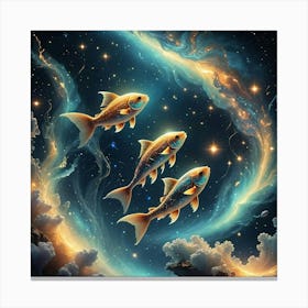 Three Gold Fish In The Sky 1 Canvas Print