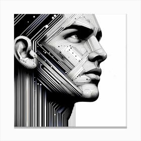 Mans Head - Abstract Line Art Illustration 179 Canvas Print