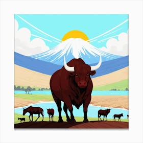 Bull In A Field Canvas Print