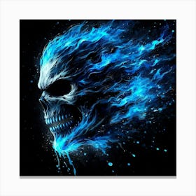 Blue Skull With Flames Canvas Print