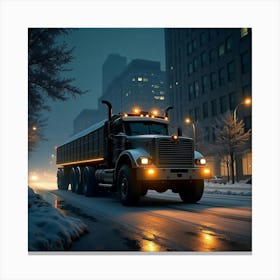 Armored Heavy Truck Escorting Valuable Cargo Through A City At Night 1 Canvas Print