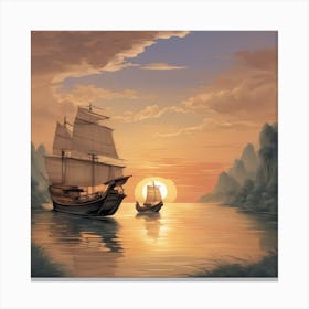 An Intricately Designed And Visually Stunning Illustration Of A Traditional Chinese Junk Boat Sailin (4) Canvas Print