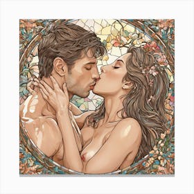 Kissing Couple In Stained Glass Canvas Print