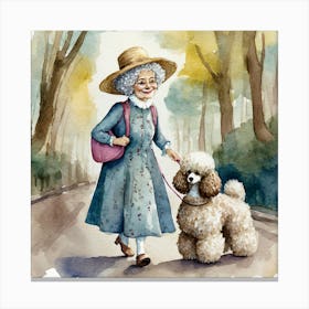 Old Lady With A Poodle Canvas Print