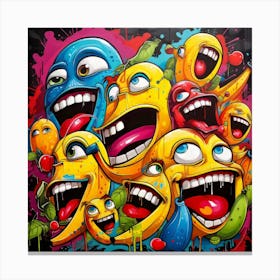 Bunch Of Smiling Faces Graffiti Canvas Print