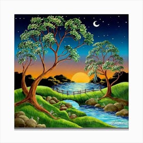 Highly detailed digital painting with sunset landscape design 18 Canvas Print