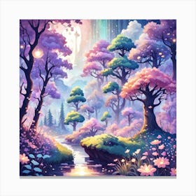 A Fantasy Forest With Twinkling Stars In Pastel Tone Square Composition 142 Canvas Print
