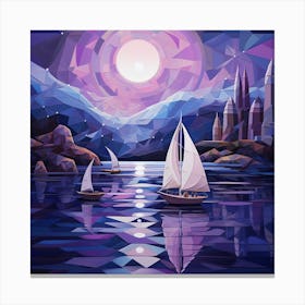 Sailboats In The Moonlight Canvas Print