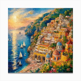 Sunlit Amalfi Impressionistic Seaside Splendor (4) Canvas Print