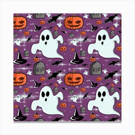 Pumpkin Ghost Witch Hat Halloween Sketch Holiday Canvas Print