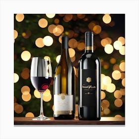 Christmas Wine Bottle And Glass Canvas Print