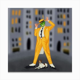 Mask movie Man and dog funny illustration Canvas Print